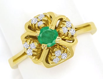 Foto 1 - Diamantring mit Smaragd und Brillanten aus 14K Gelbgold, Q0245