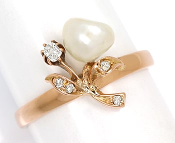 Foto 1 - Antiker Jugendstil Ring Perle Diamanten 14K Rotgold, S2275