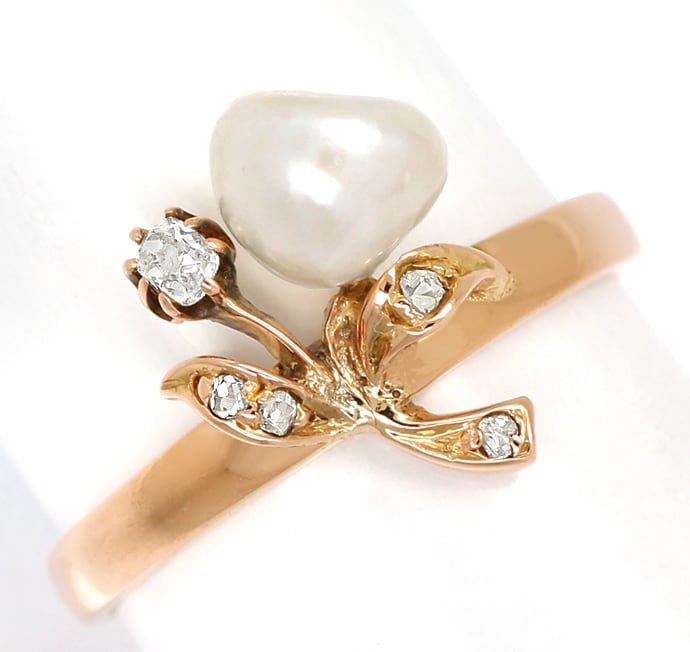 Foto 2 - Antiker Jugendstil Ring Perle Diamanten 14K Rotgold, S2275