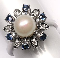 Foto 1 - Diamanten Safire Ring mit Akoyazuchtperle 14K Weißgold, S3981
