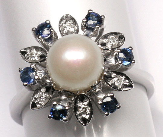 Foto 2 - Diamanten Safire Ring mit Akoyazuchtperle 14K Weißgold, S3981