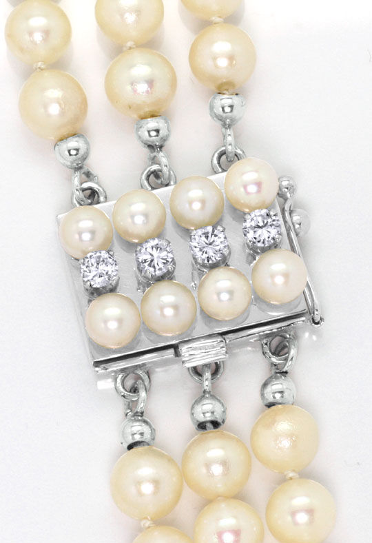 Foto 2 - 3 reihige Akoya Perlenkette Billanten-Perlen Verschluss, S4215